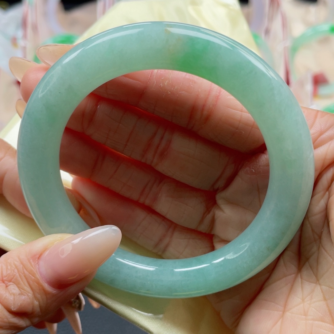 未镶嵌手镯翡翠58.4圈 满园果绿清香 桂花糕 完整 5号