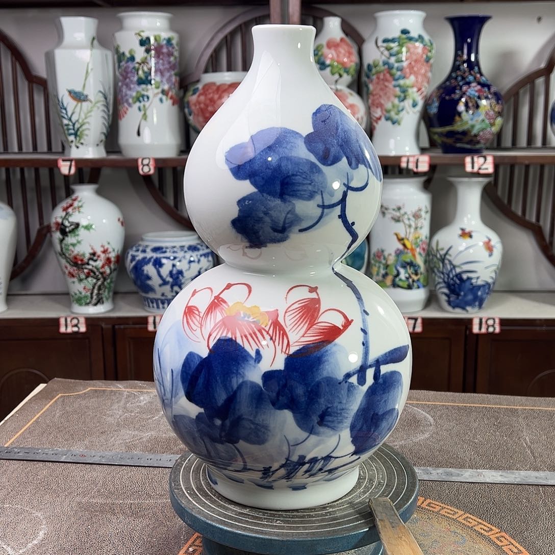 摆件陶景德镇陶瓷葫荷花