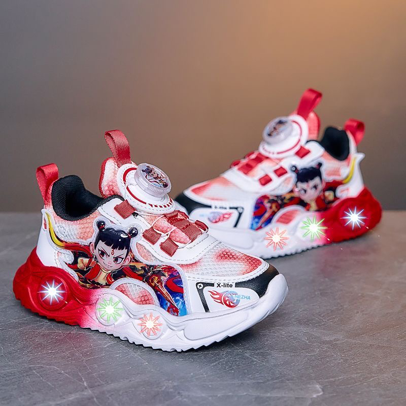 儿童跑步鞋2025春秋新版发光带灯运动鞋儿童鞋鞋子网面单网鞋正品