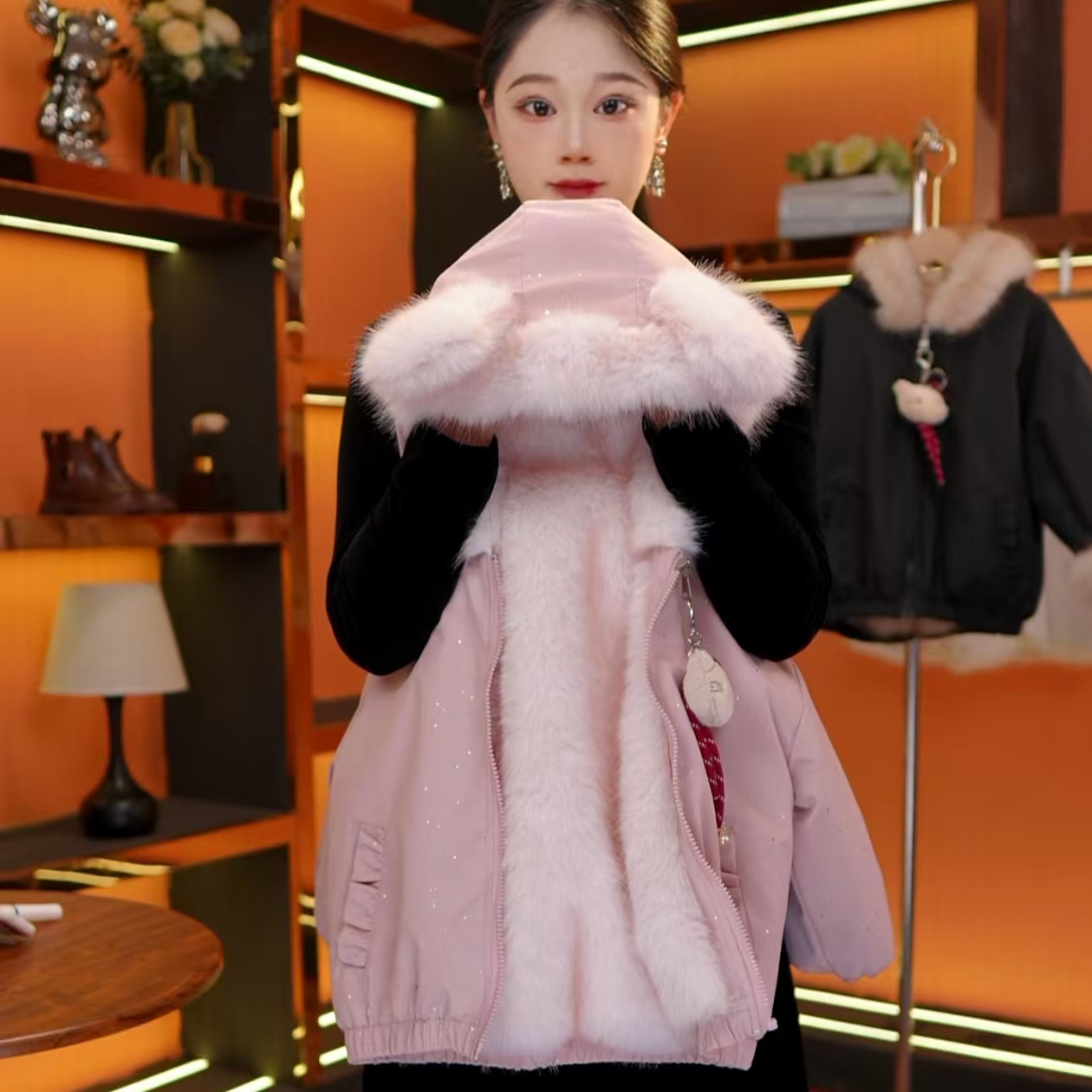 [MH美画-2]女童冬季2025新款双面穿加绒加厚卡通小熊耳连帽草草