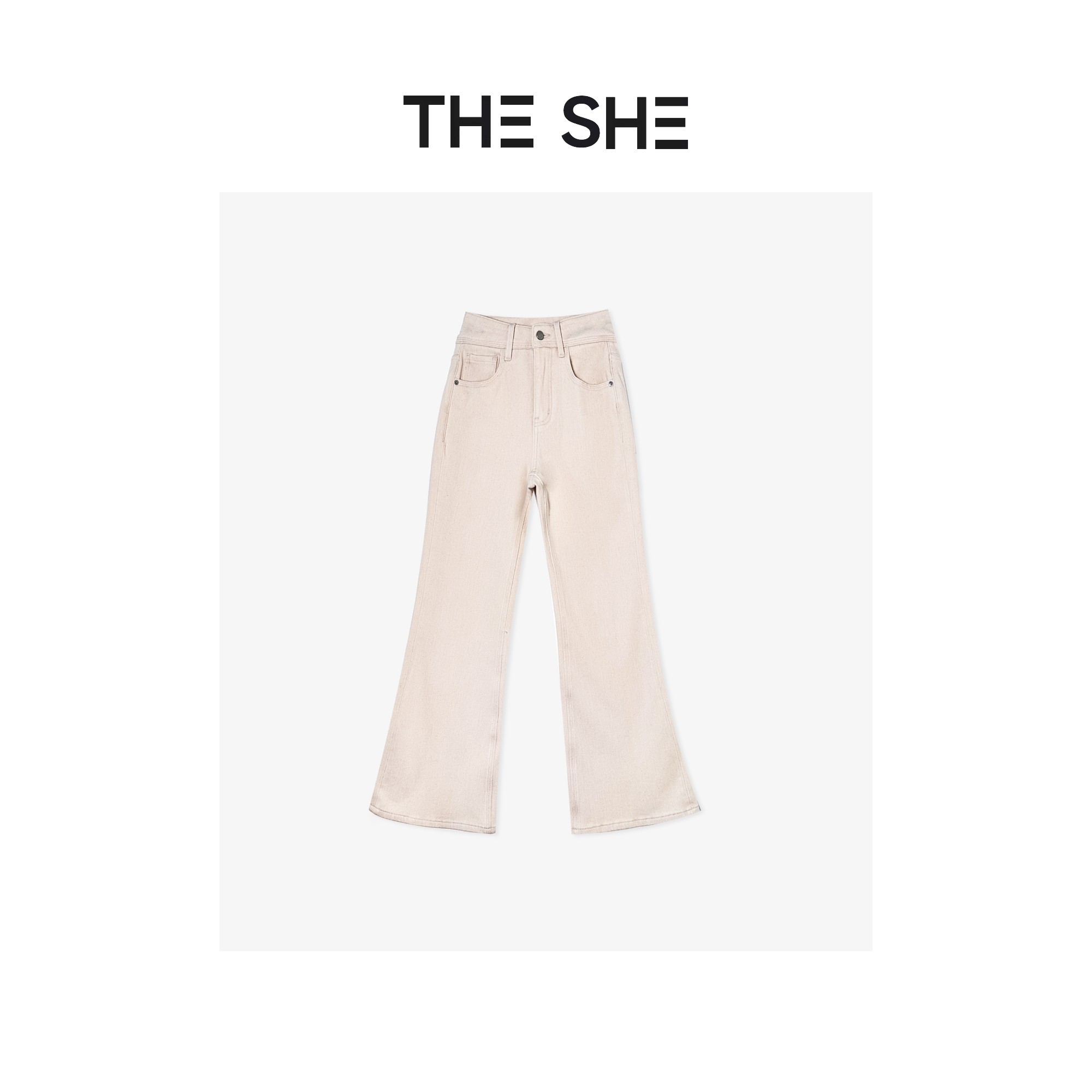 【S·Y】『奶白色休闲喇叭裤』高腰显瘦简约设计感牛仔裤