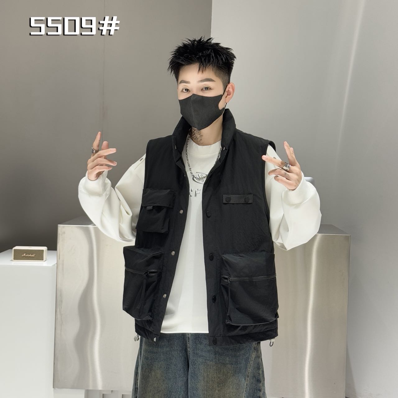 男士冬季羽绒马甲立领纯色修身型本布下摆男多口袋工装款防寒保暖