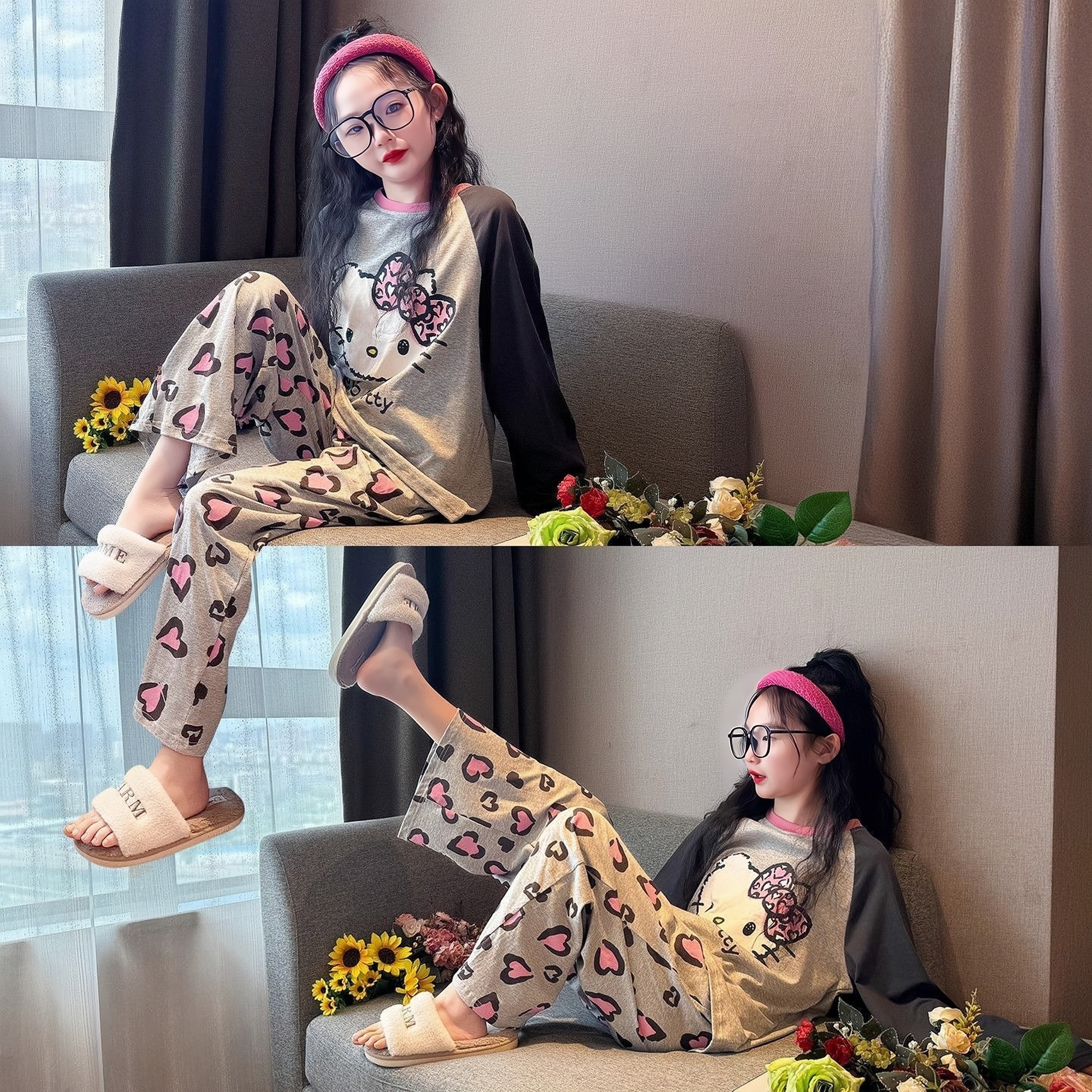 长袖睡衣套装春秋季新款卡通家居服甜美可爱宝宝儿童女孩可外穿