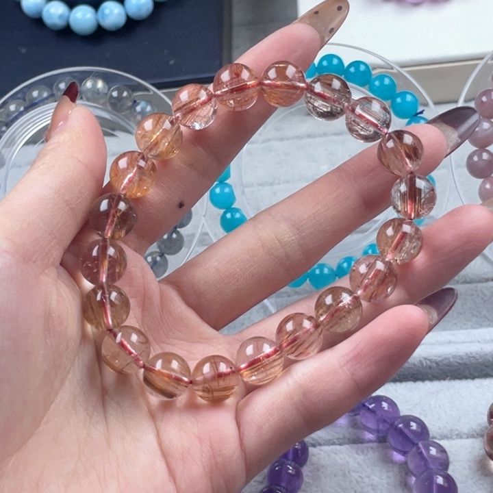 水晶珠宝半成品未镶嵌铜发晶10mm圆珠手串