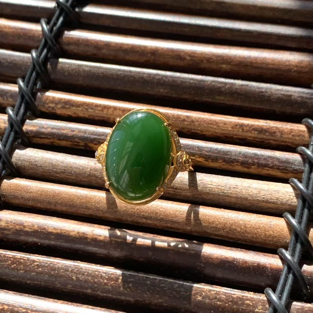 天然和田玉碧玉s925银镶嵌活口戒指A72