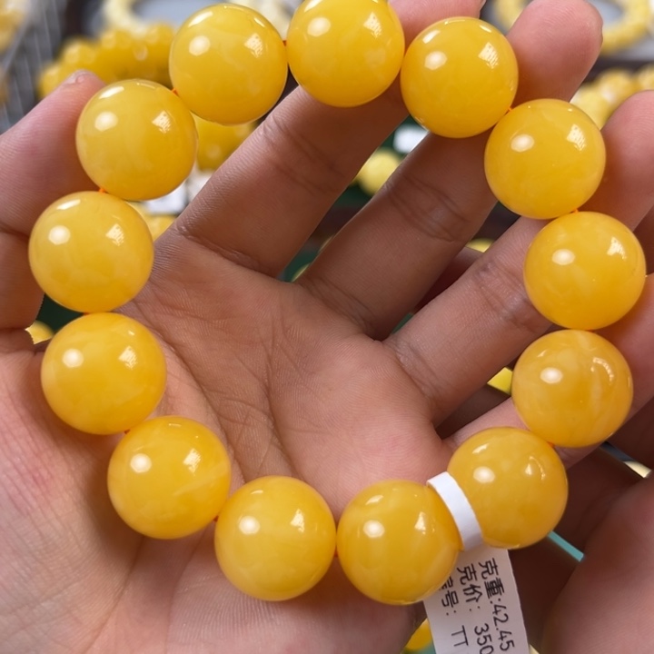 琥珀未镶嵌手链42.45g焦皮同料圆珠18mm tt