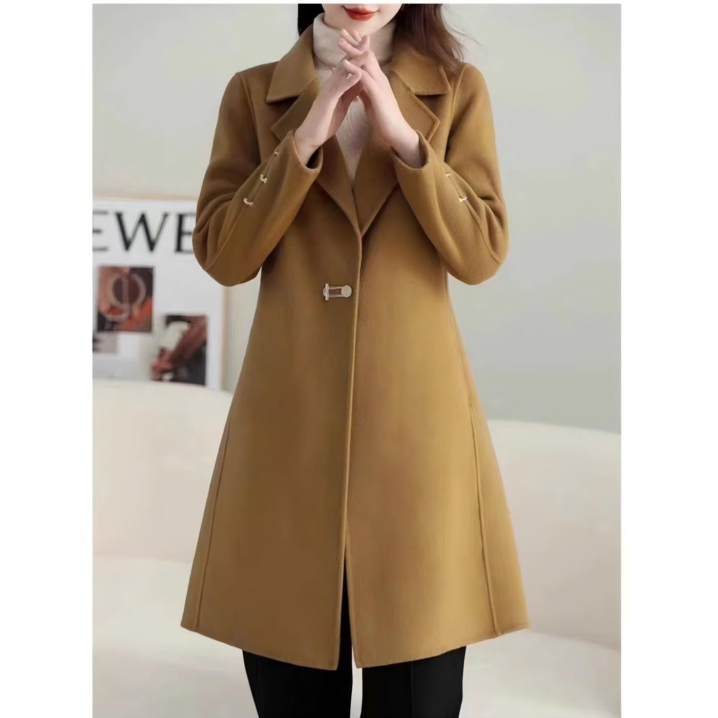 8226 秋冬女士简约百搭中长款大衣 三楼