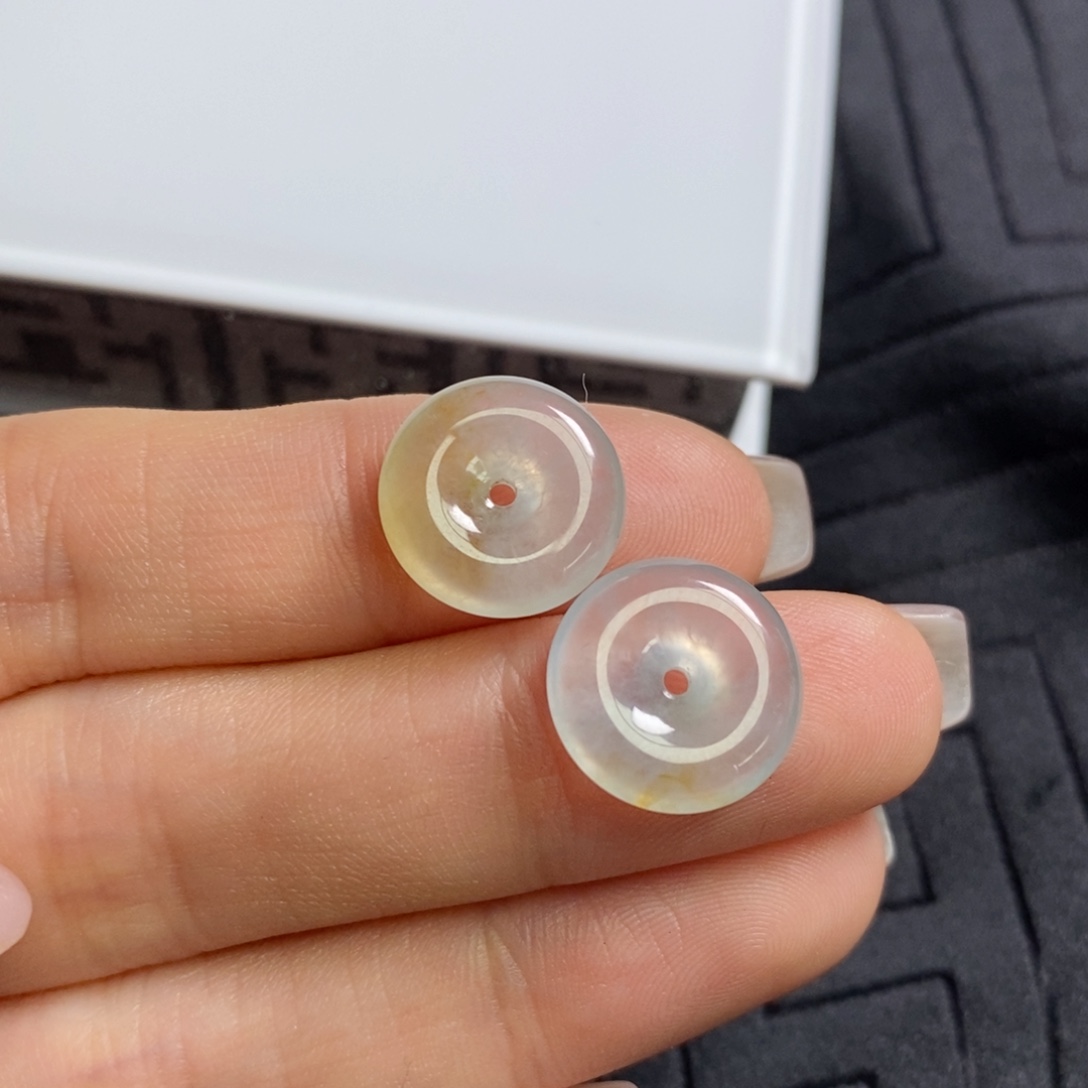 翡翠未镶嵌耳饰高冰飘黄翡小扣子