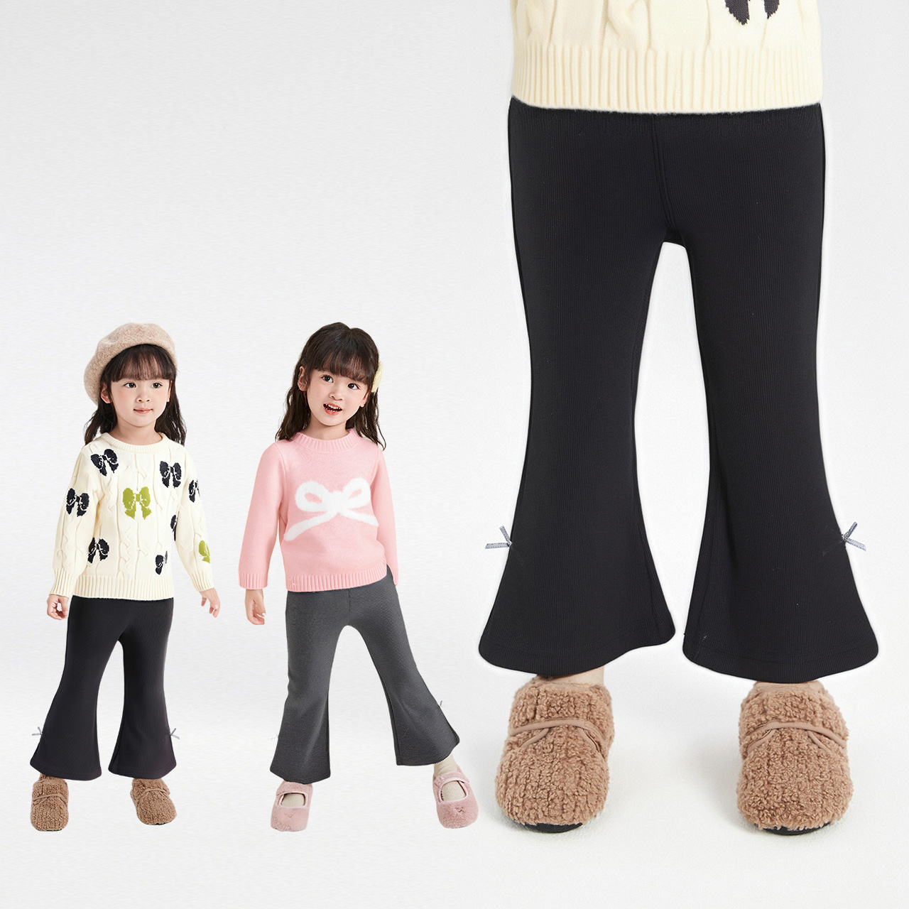 笛莎女童裤子冬季新款百搭微喇裤儿童宝宝加绒舒适棉裤-13255B802