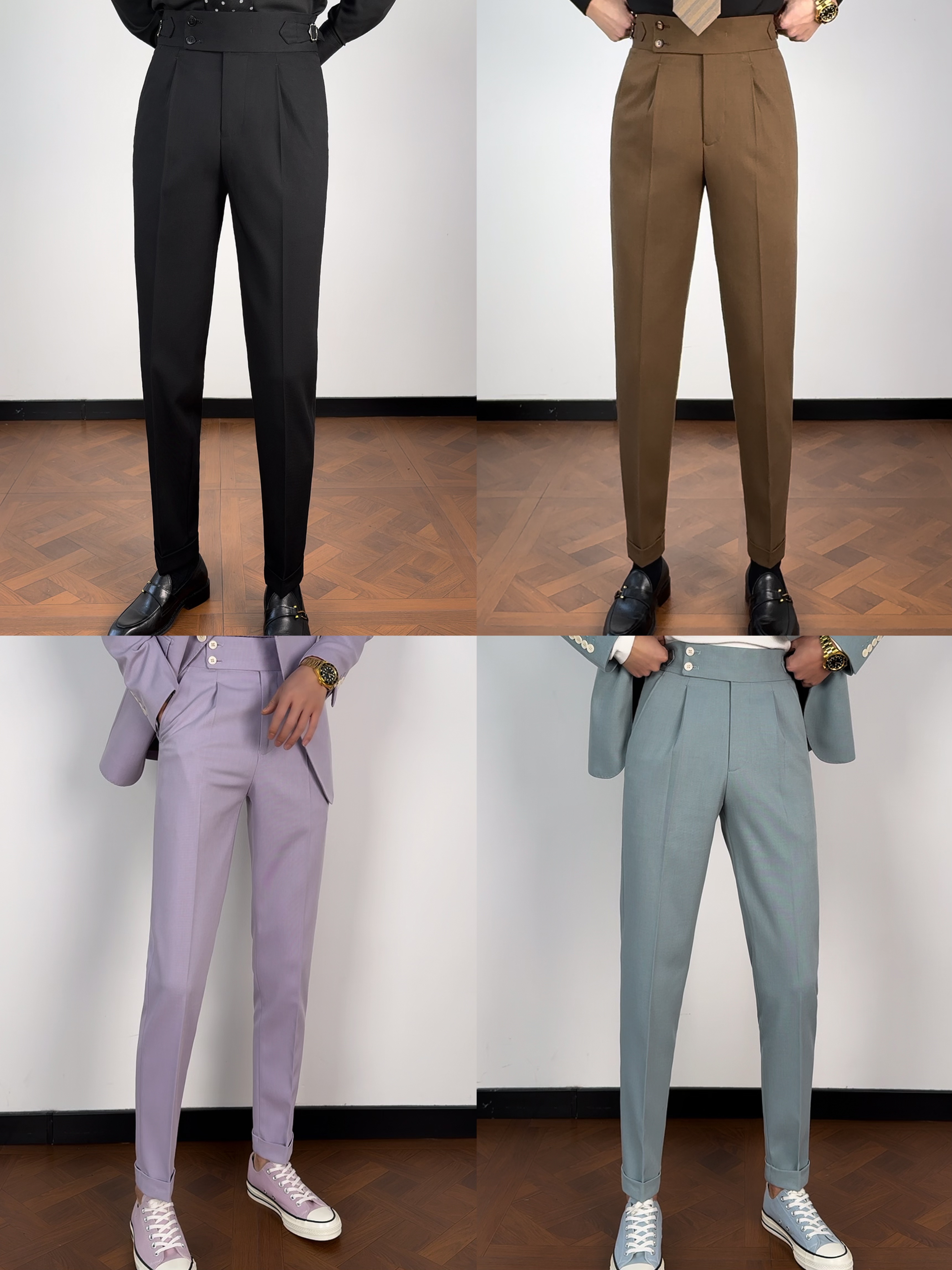 【西蒙曹】-2401新款男士修身商务高腰那不勒斯西裤