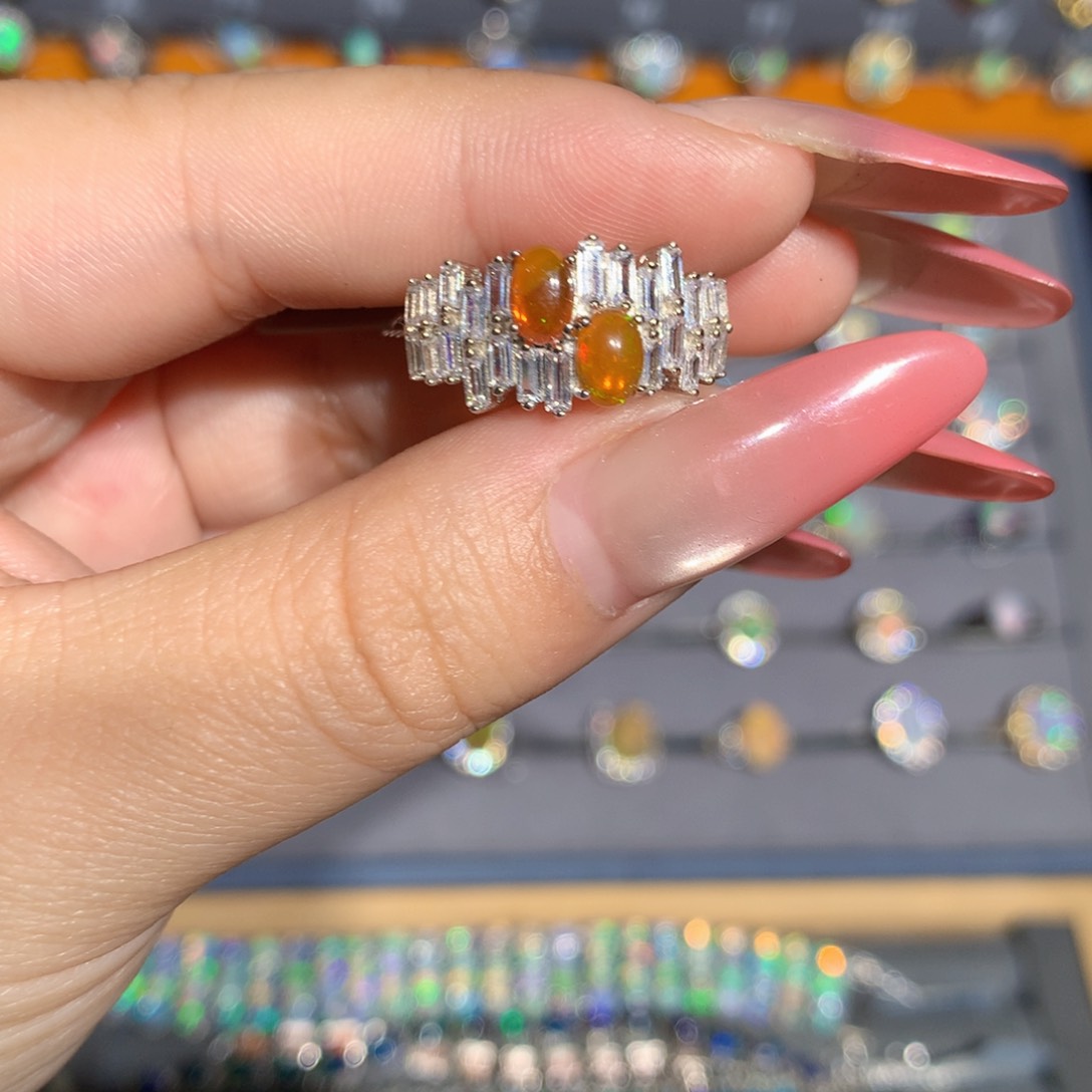 银S925镶嵌欧泊欧泊戒指l