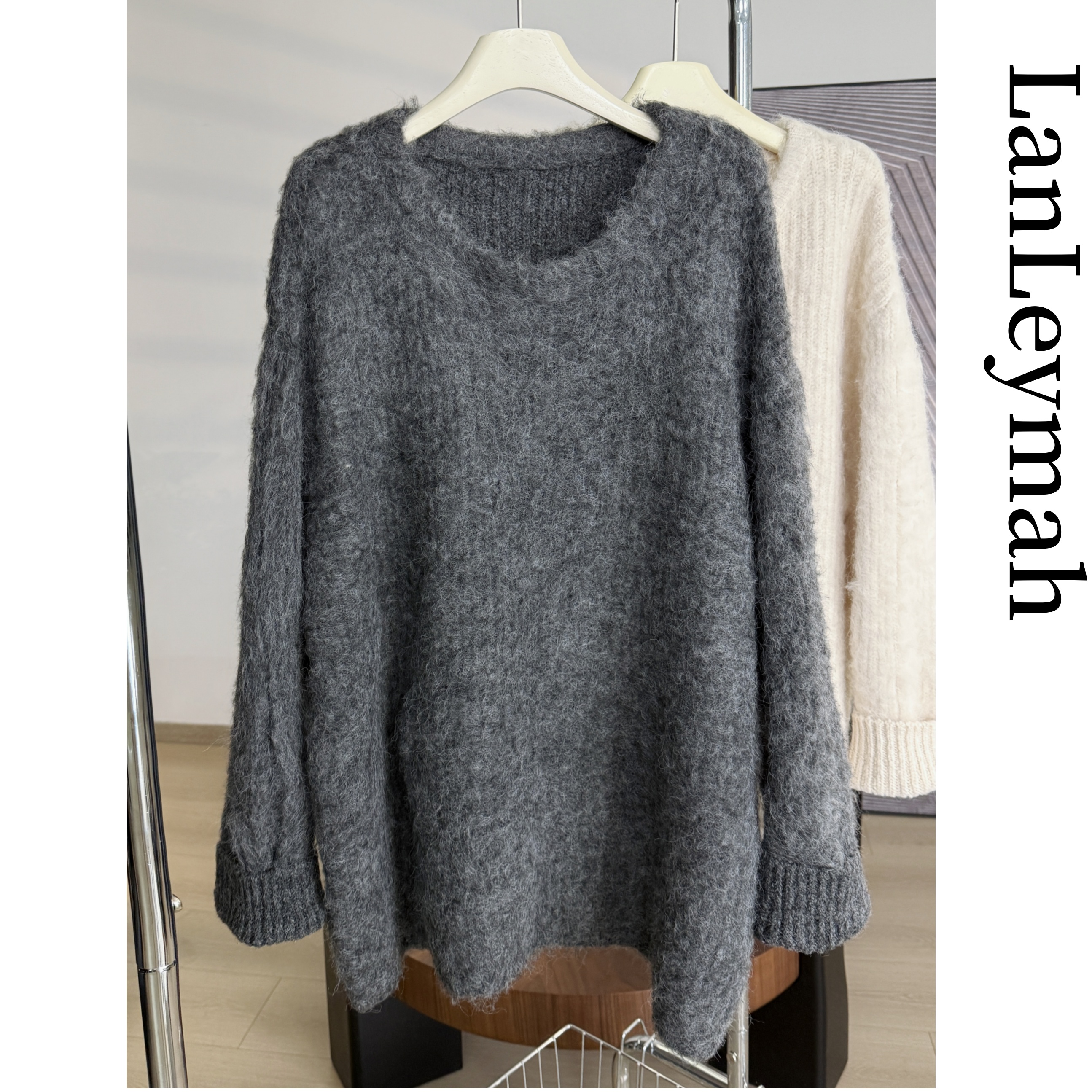 【LanLeymah】奶团子 软糯慵懒刷毛圆领套头宽松毛衣YG034