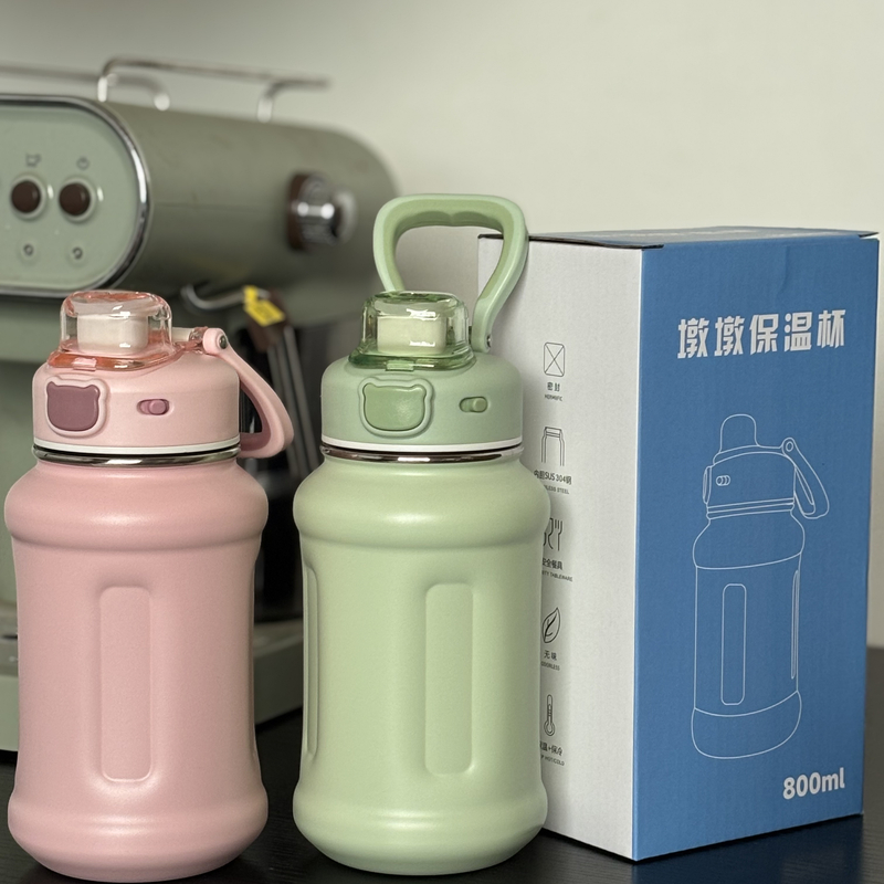 网红304不锈钢保温杯800ml大容量保温桶便捷户外健身运动水壶