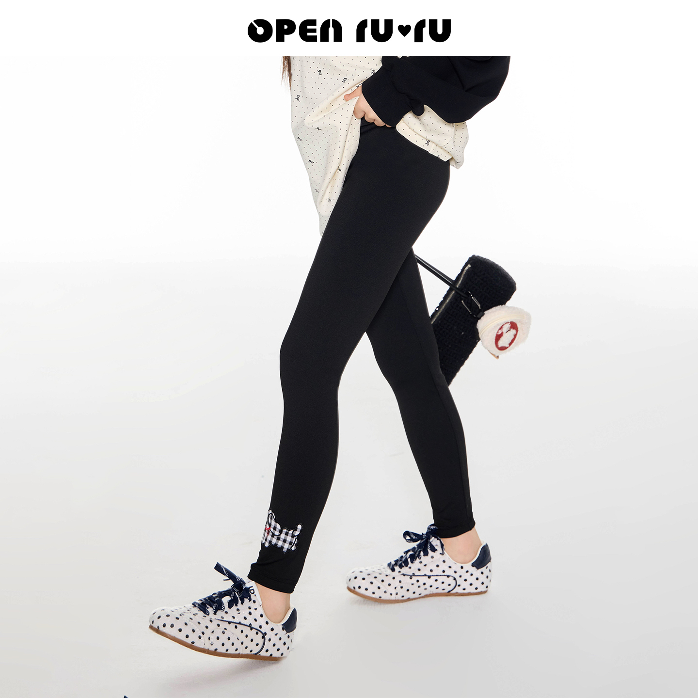 Opennunu女童可爱小狗修身瑜伽裤秋季高弹亲肤休闲百搭打底裤