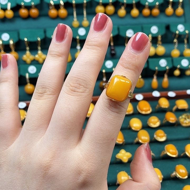 琥珀银S925镶嵌戒指