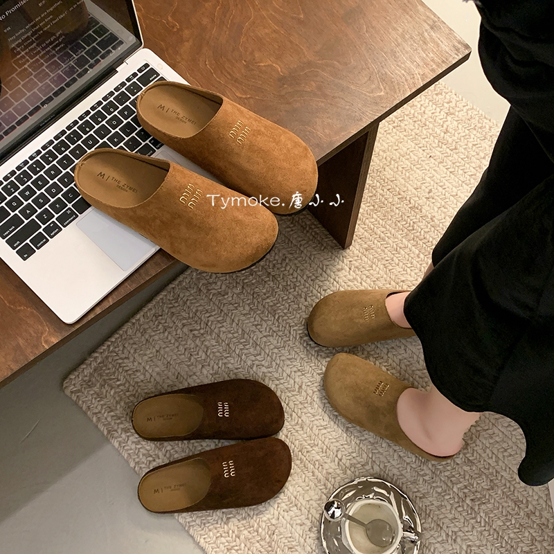 （直播同价）复古勃肯鞋包头拖鞋女内增高2025新款时尚磨砂皮半拖鞋