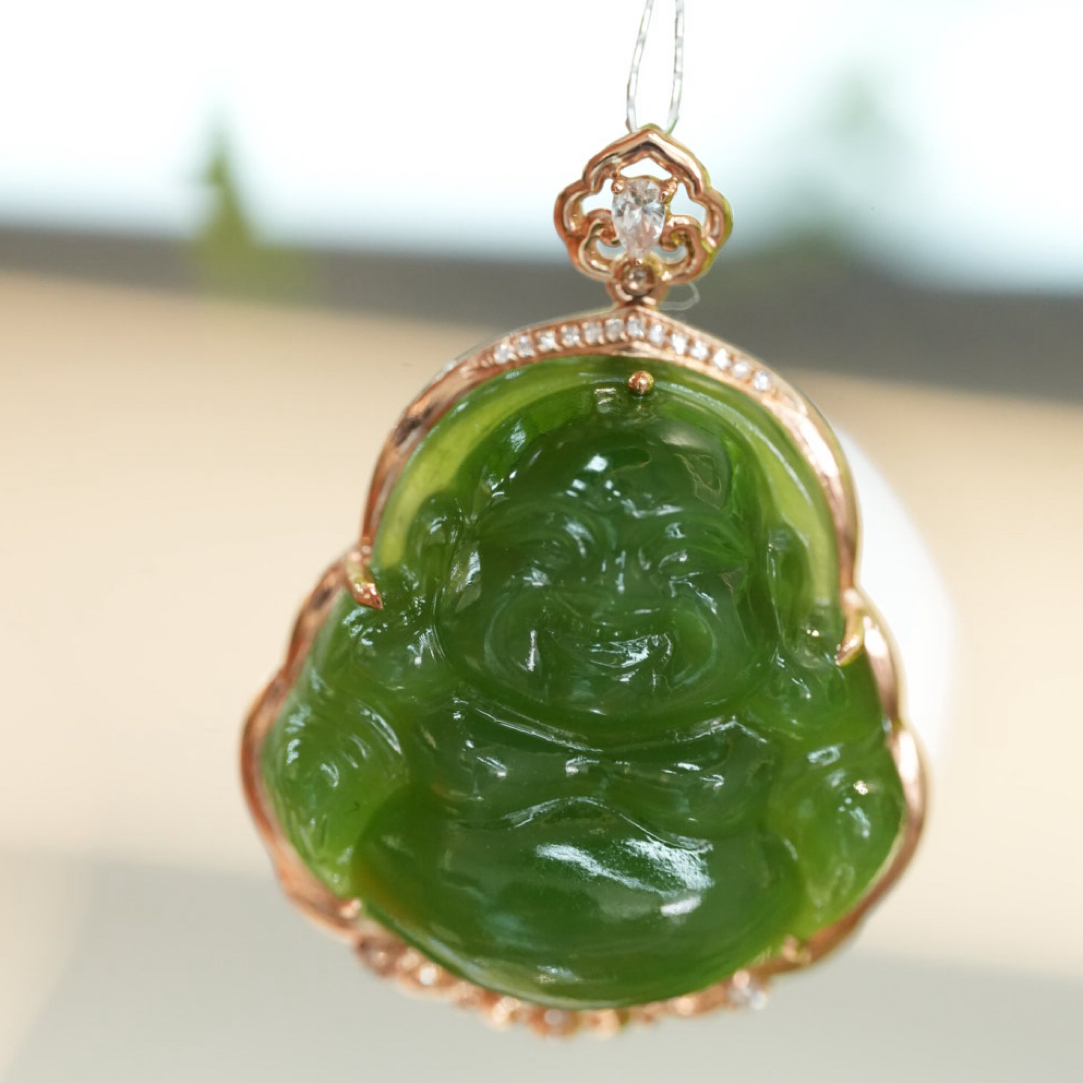 090203yx和田玉18k碧玉吊坠挂件多样性发其一规格约26*8.2