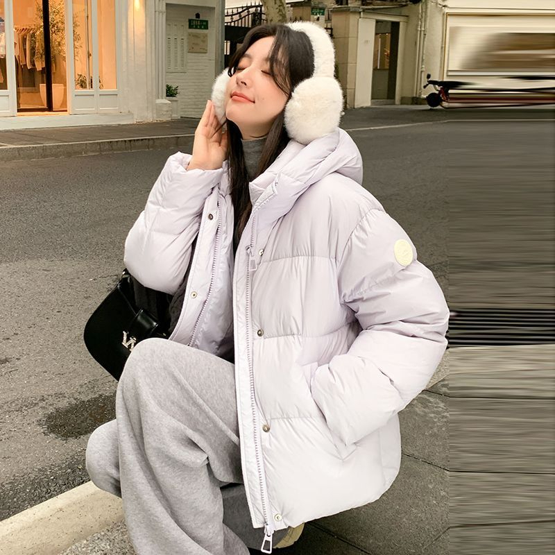 香芋紫泡芙款冬季连帽加厚保暖防寒宽松大码小个子棉服外套女棉袄