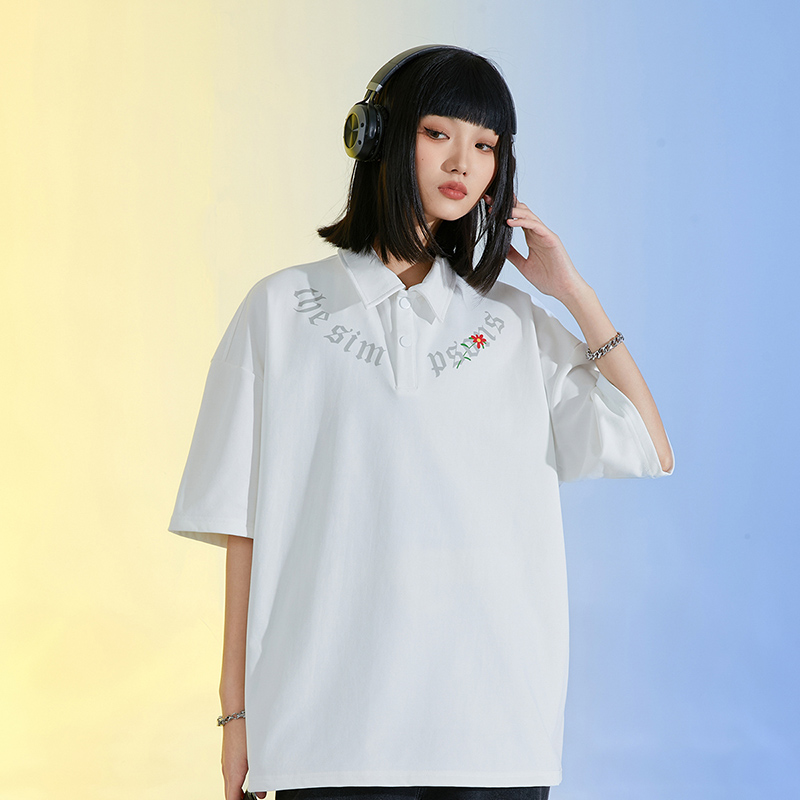 夏季休闲宽松翻领短袖POLO衫男女同款