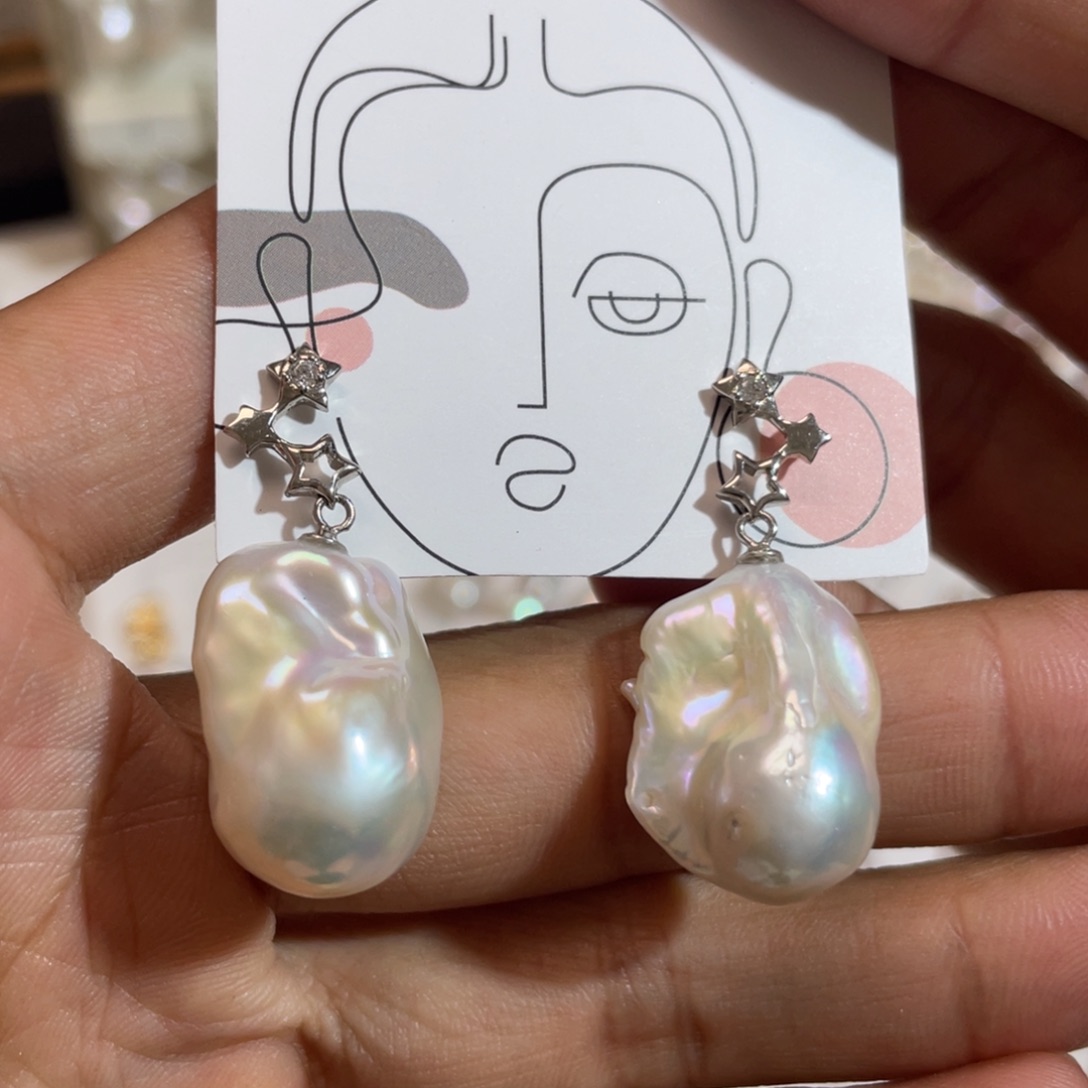 淡水珍珠耳饰银S925镶嵌