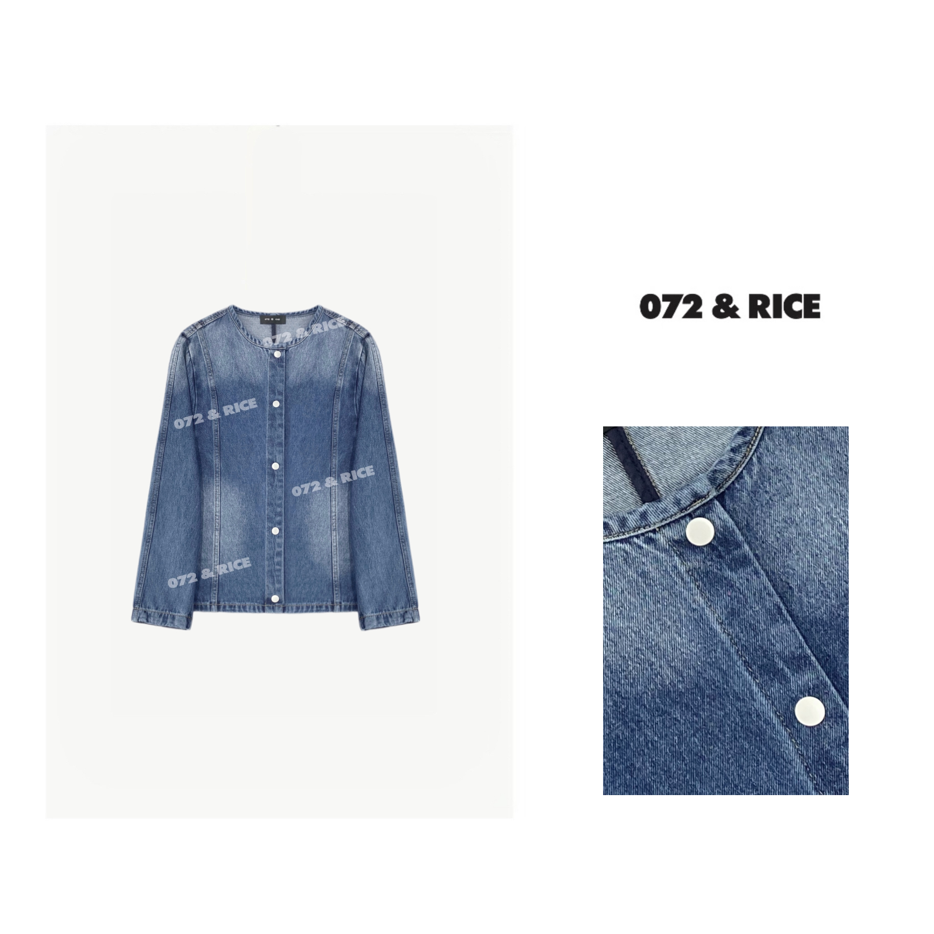 072 & RICE【库里南】秋季圆领单排扣长袖牛仔外套 24YZH03 FF11
