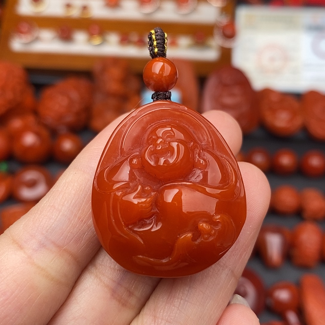 南红玛瑙四川凉山弥勒佛吊坠未镶嵌
