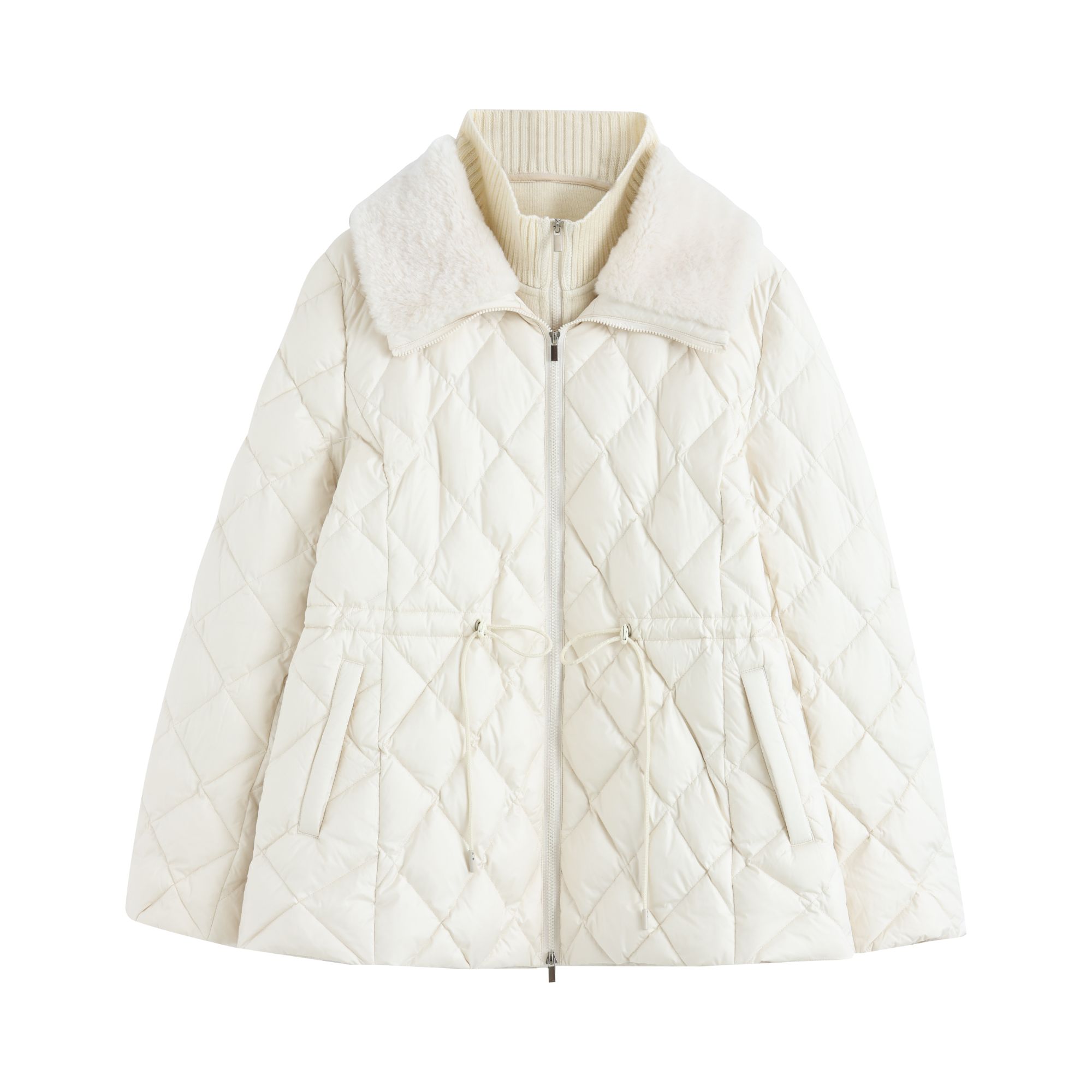 25冬季新款重工股绳绣腰部抽绳假两件拼接针织羽绒服2031