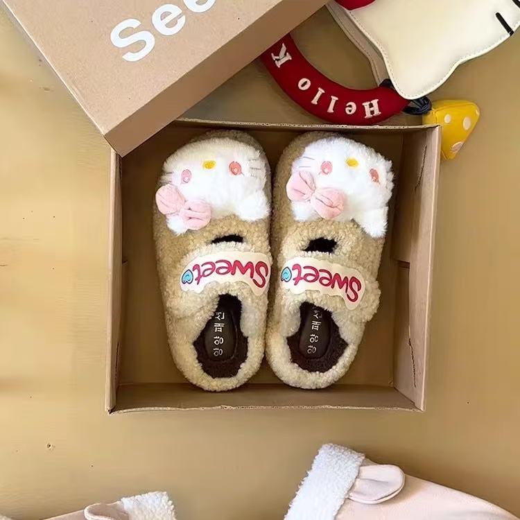 少女心可爱凯蒂猫毛毛拖鞋女2025秋季新款外穿防滑保暖厚底包头拖