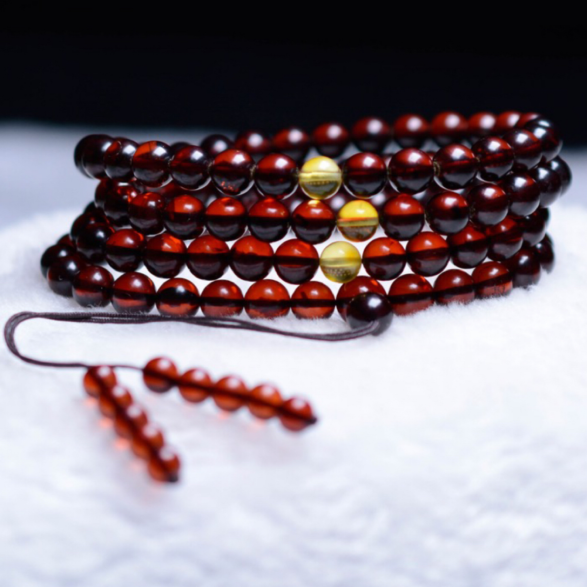 【亿景珠宝】7+缅甸天然血珀108素珠款项链时尚轻奢百搭