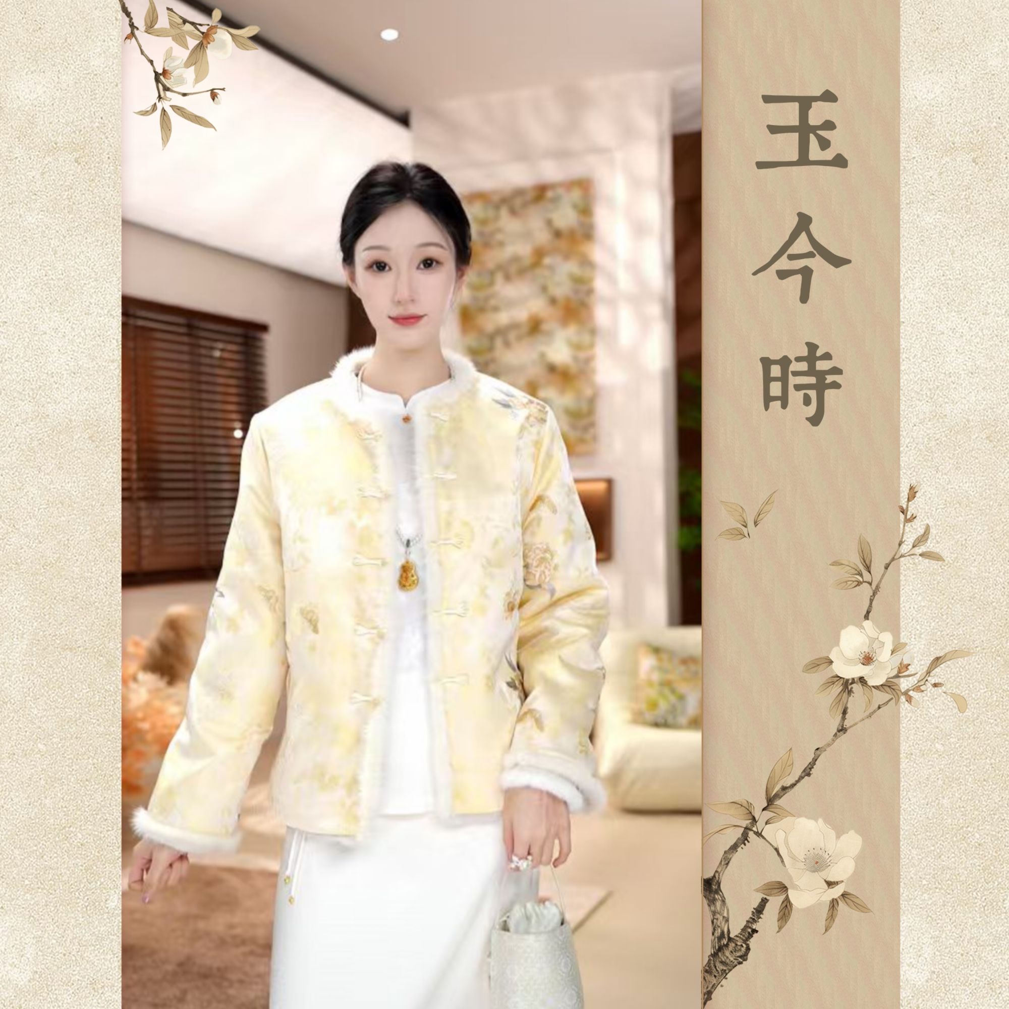[厢房蝶梦]国风人丝香云纱绣花双面皮毛一体厚款女士外套10106