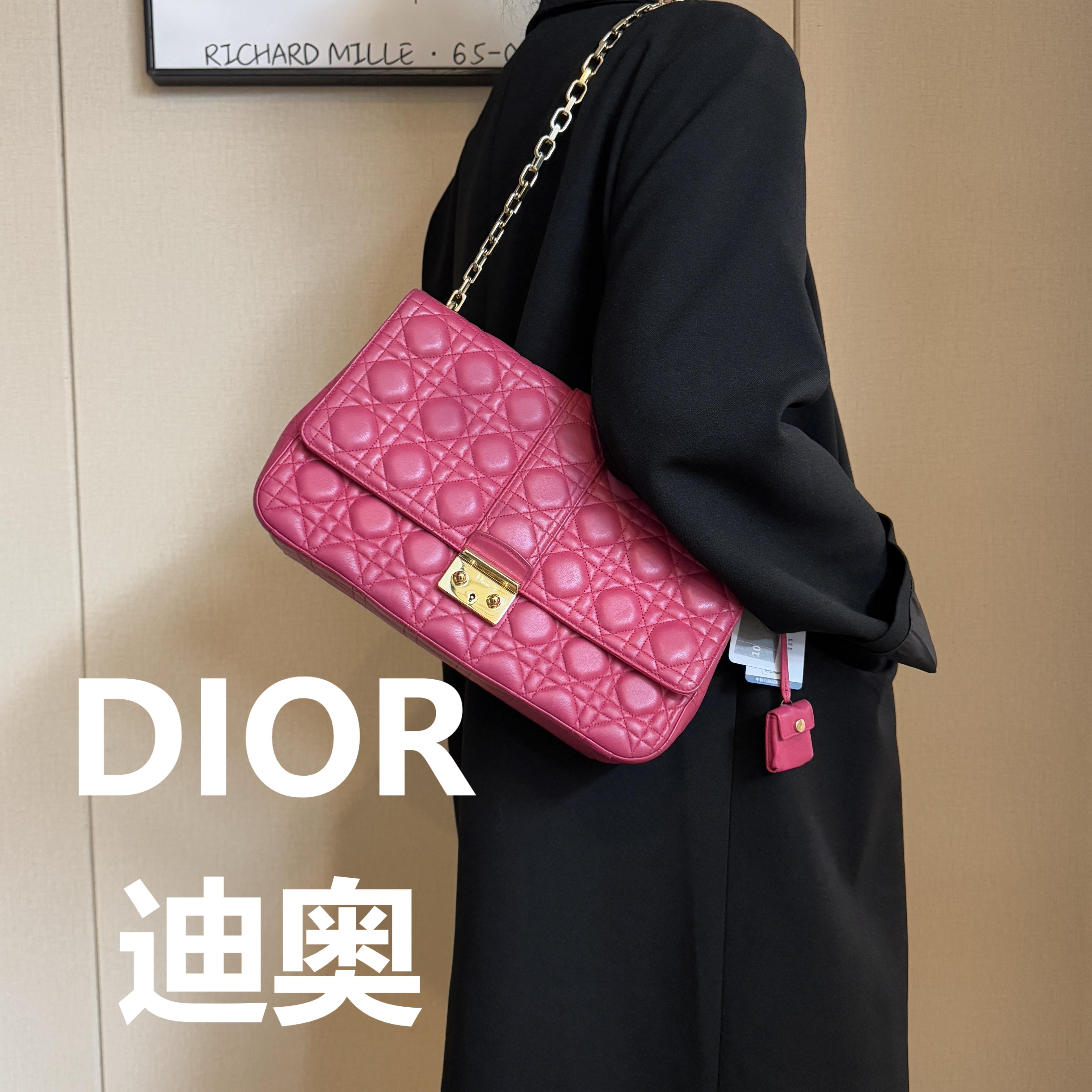 95新 DIOR/迪奥 粉色菱格纹单肩斜跨包/甜甜优选/65487