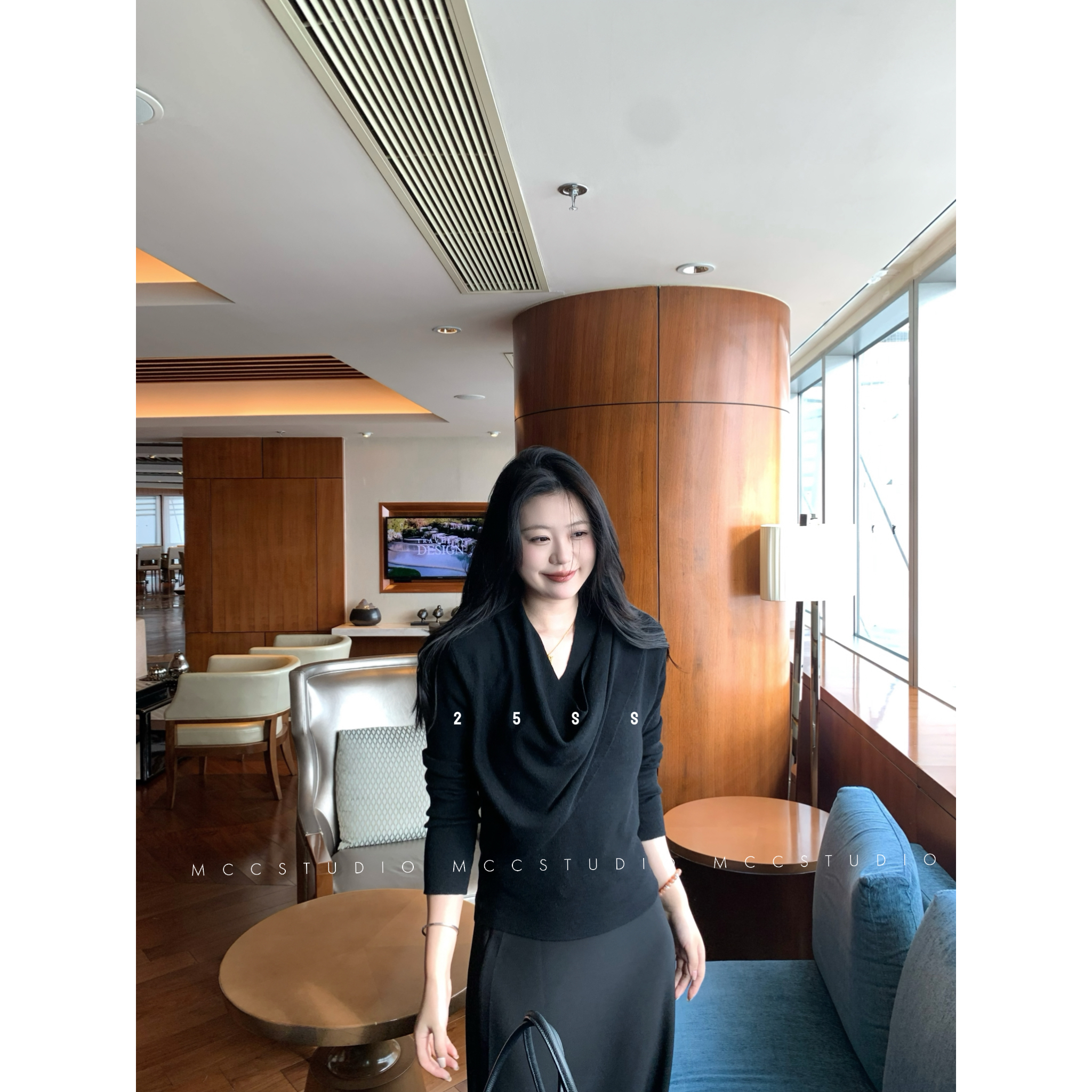 MCcStudio三色大女主v领针织 两穿！羊毛针织上衣 #902