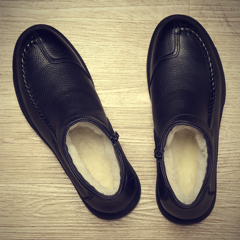 老人头男鞋冬季真皮棉鞋保暖牛皮防滑高帮羊毛男士皮毛一体雪地靴