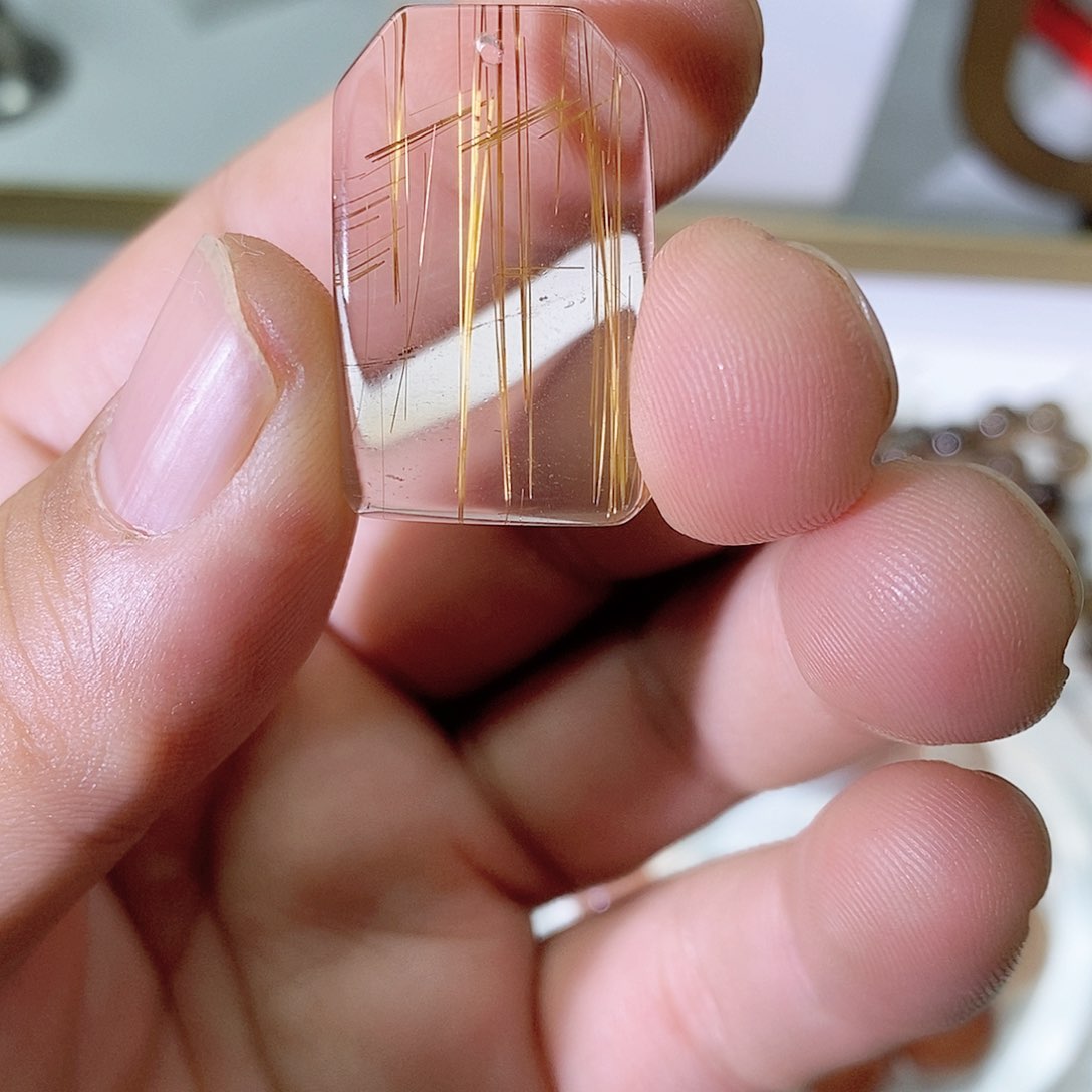 水晶摆件未镶嵌天然水晶 铜条发晶 吊牌