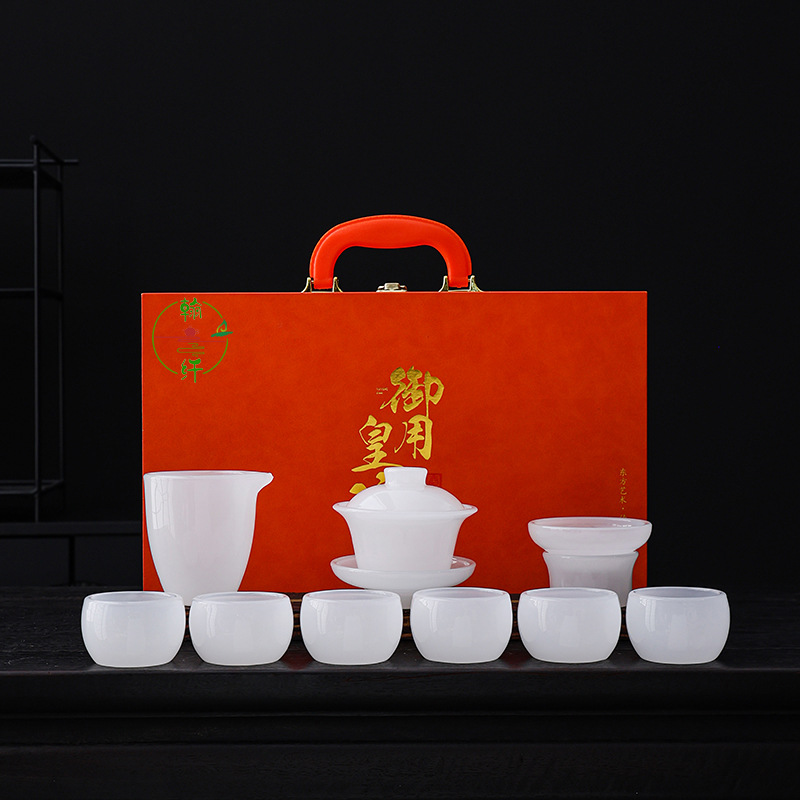 冰种琉璃茶具茶杯玉瓷办公室会客个性功夫茶具白瓷盖碗套装家用