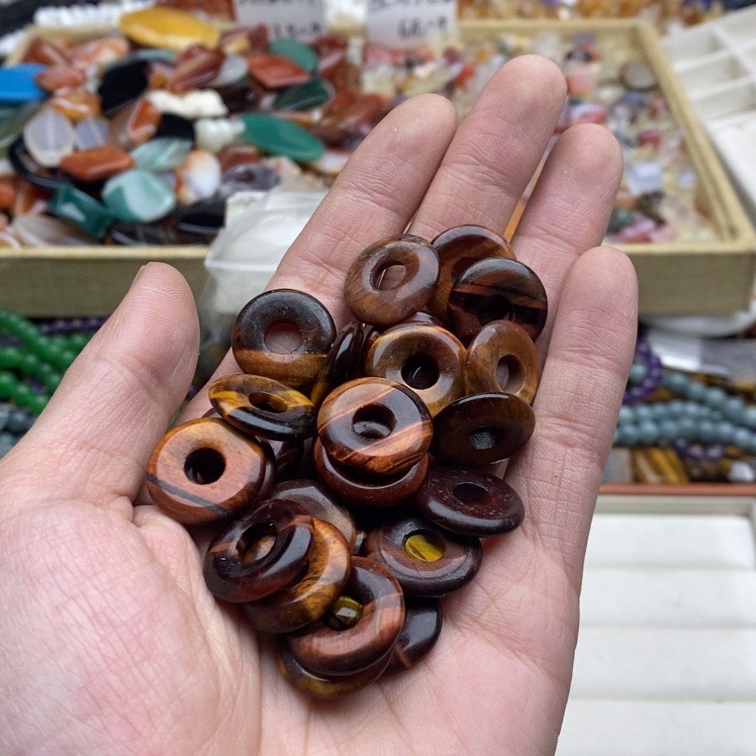 玛瑙/玉髓未镶嵌珠宝半成品两个18mm天然红虎石平安扣B21