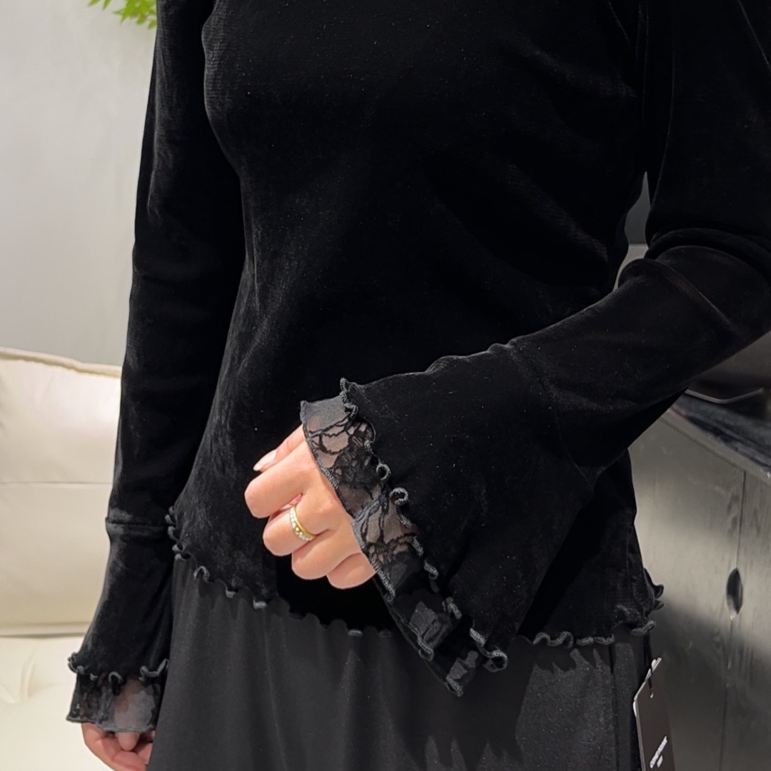 A25591#蕾丝渐变长袖圆领气质女士显瘦T恤加绒常规款
