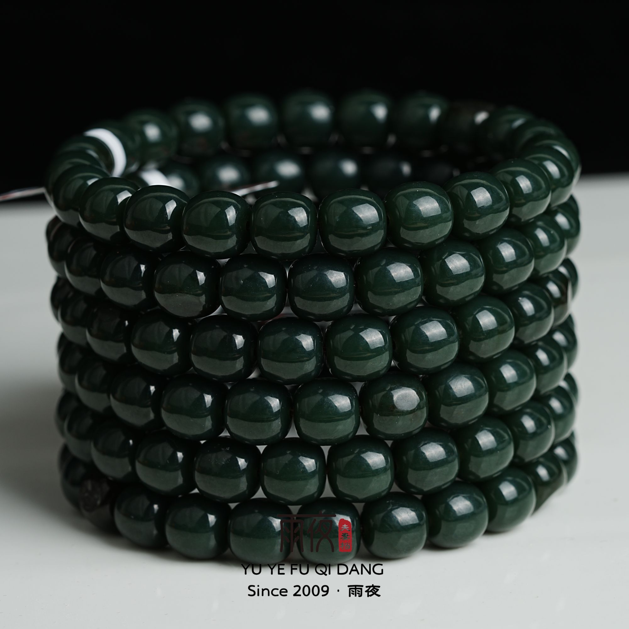 雨夜购料高定！塔青籽1017009新疆和田玉籽料苏工手作老型桶珠手串