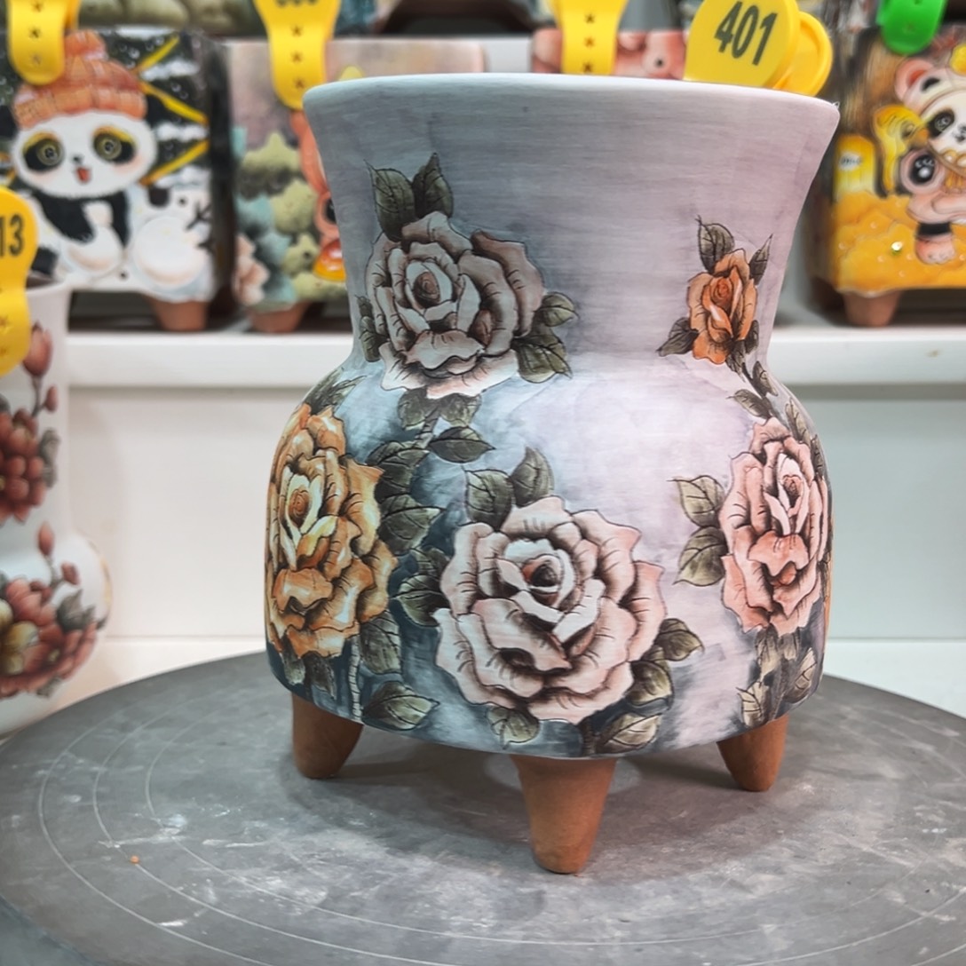 紫砂花盆手绘花盆401