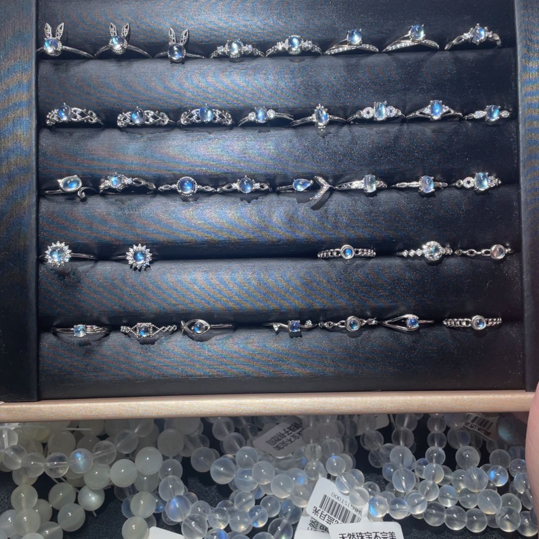 月光石戒指银S925镶嵌