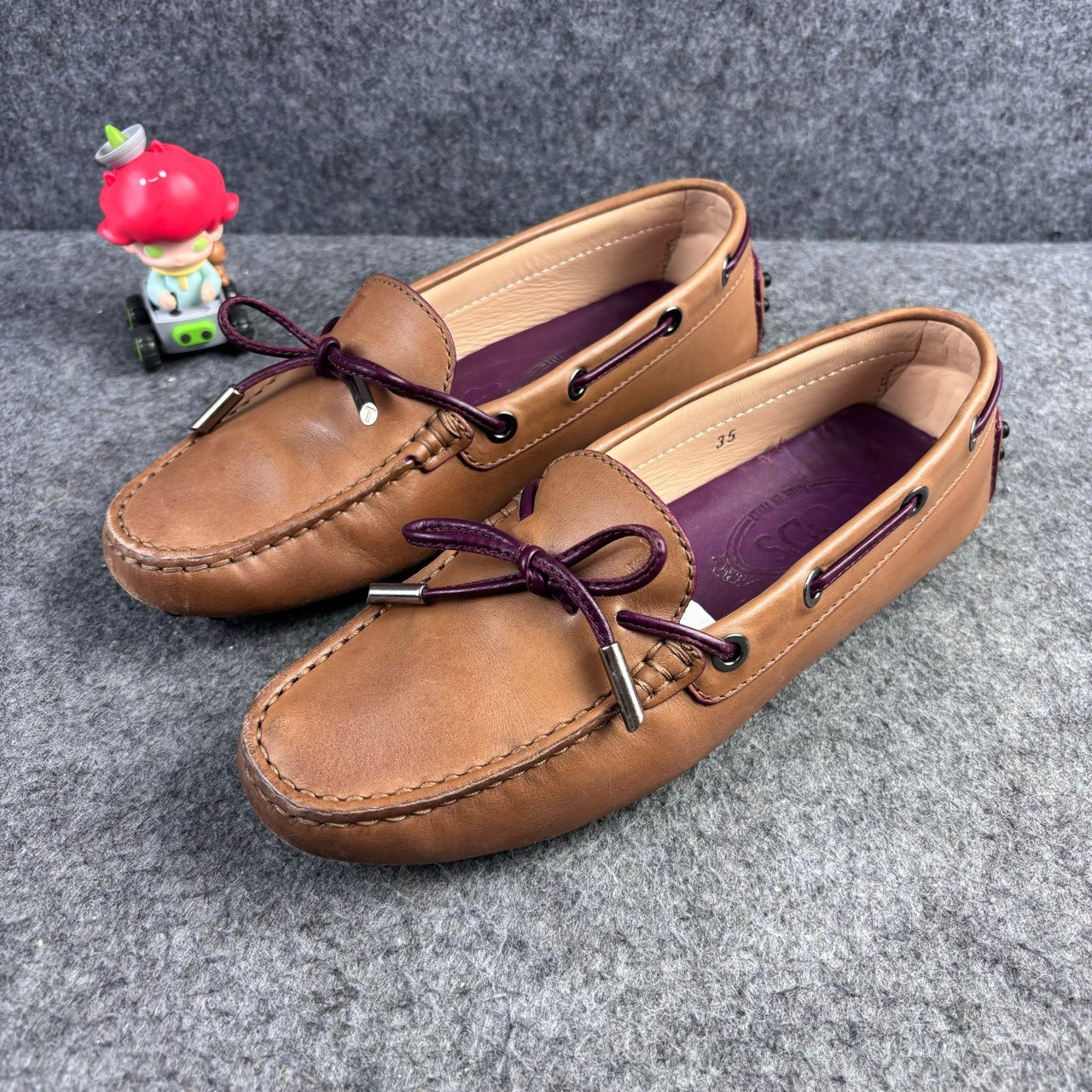 95新 TOD’S/托德斯 浅棕色系带豆豆鞋 35码 YLP1709