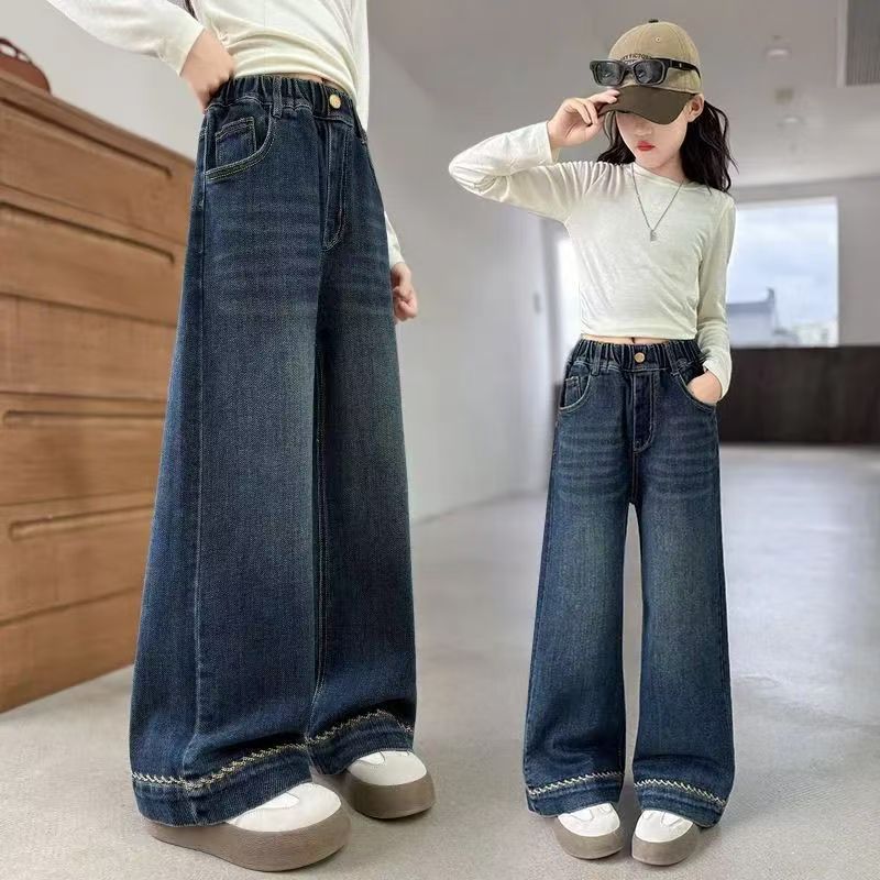女童2025秋季新款脚口绣花牛仔裤时尚百搭女宝秋季裤子春秋款