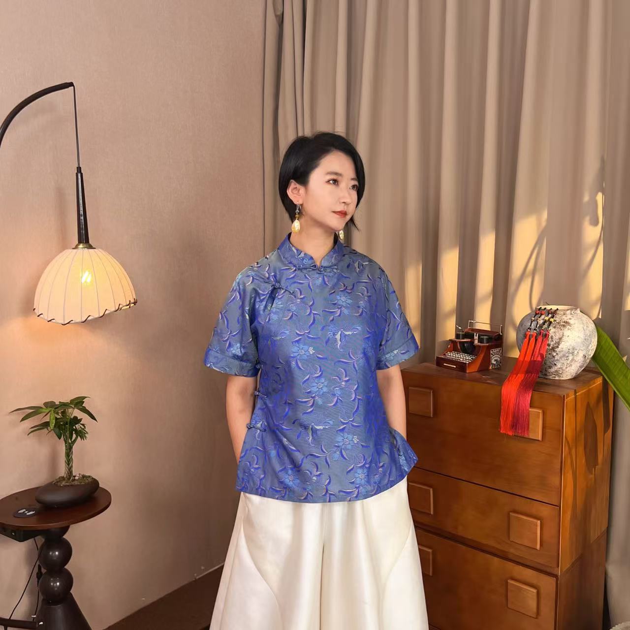 多元国风 周家明老师非遗幻彩宋锦桑蚕丝定制上衣C20306