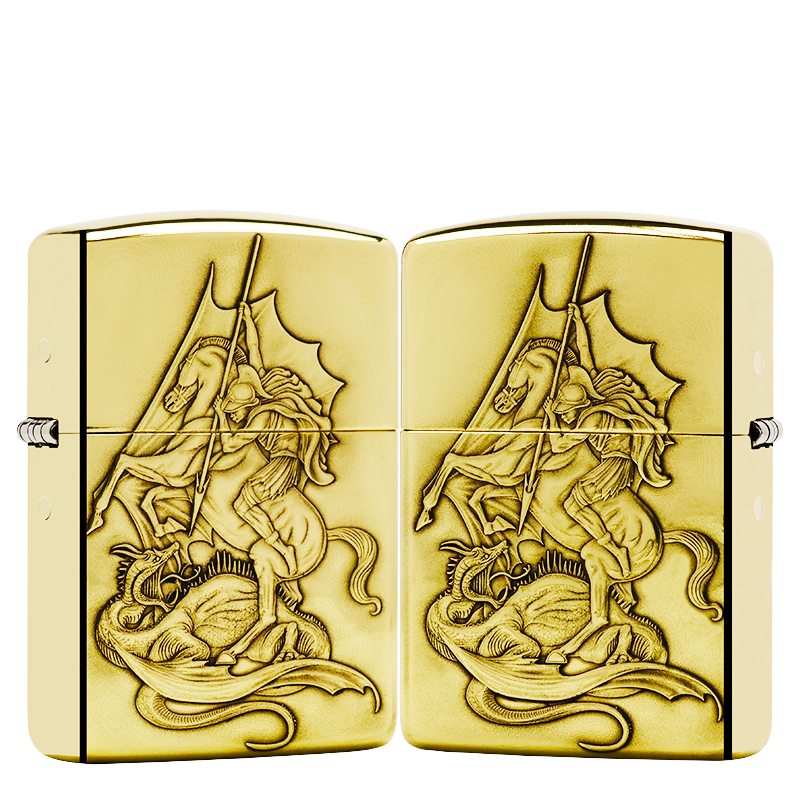 ZIPPO/之宝打火机【双面乔治屠龙】黄铜盔甲机原装正品煤油机DYJ1