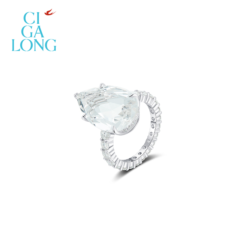 CIGALONG水天一色白水晶戒指/项链/耳钉「梨满园」【专场推荐】