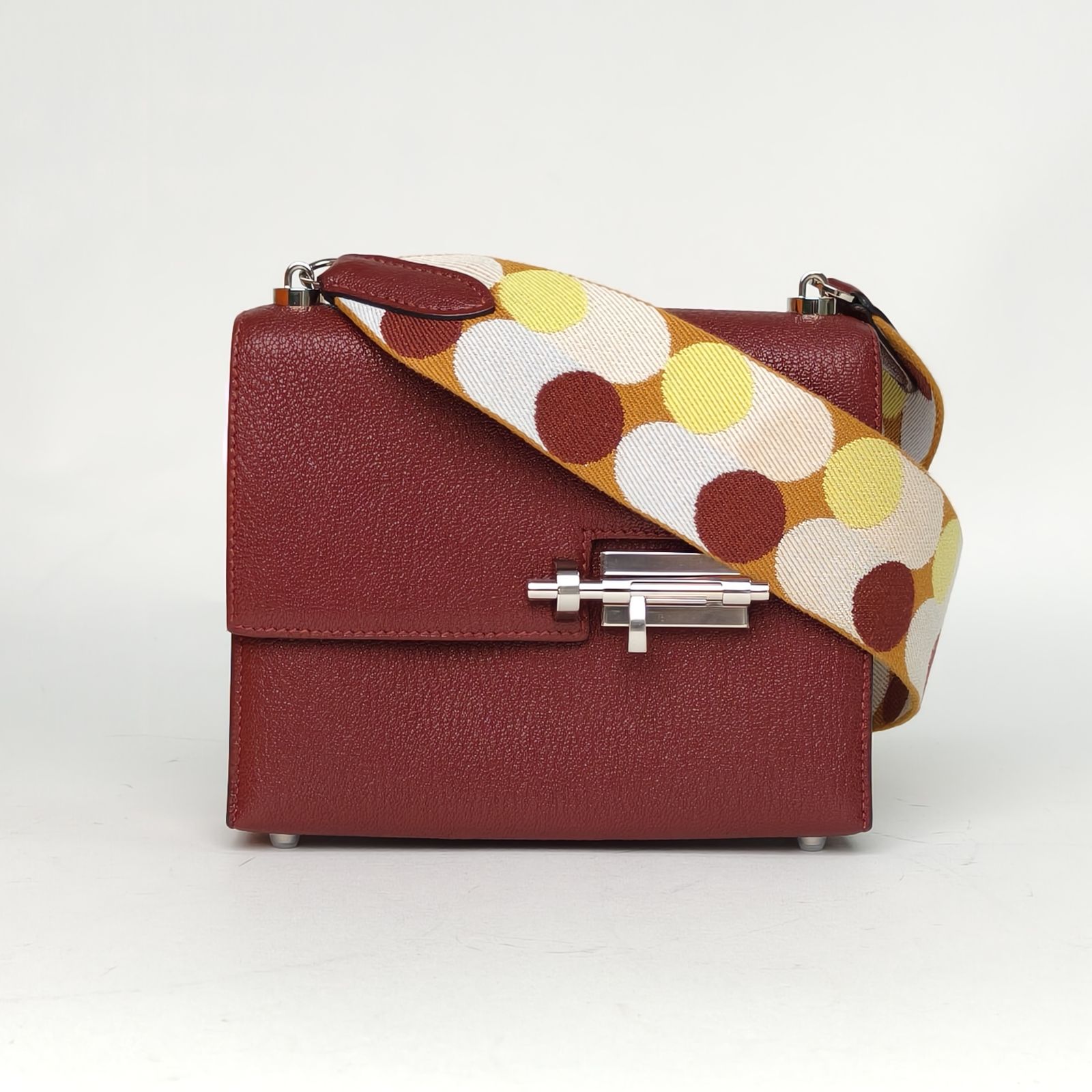 99新 Hermes/爱马仕 小花柳 Verrou包 Mini 爱马仕红 山羊 Z刻 