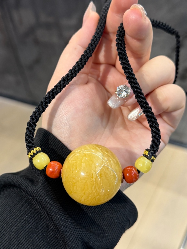 34mm+蜜蜡单珠颈链项链吊坠锁骨链编织