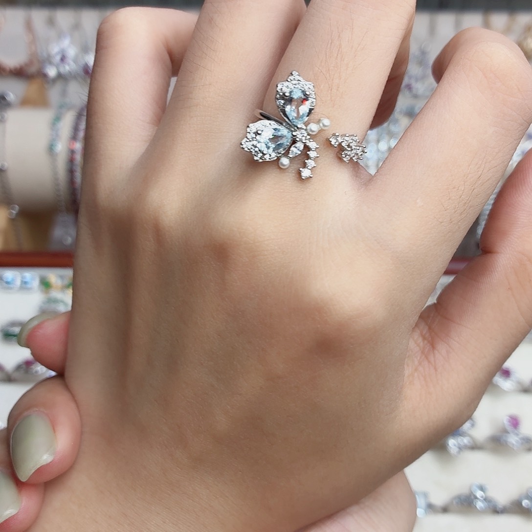 海蓝宝石戒指银S925镶嵌