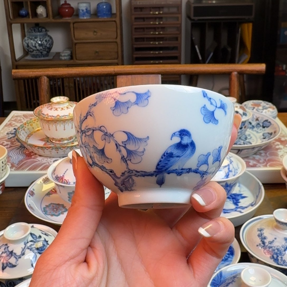 杯重工花鸟杯纯手绘