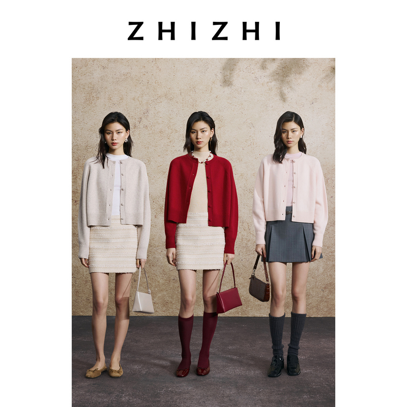 【定金】致知 太常引 全羊毛圆领宽松插肩袖显瘦短开衫ZZ2EN087